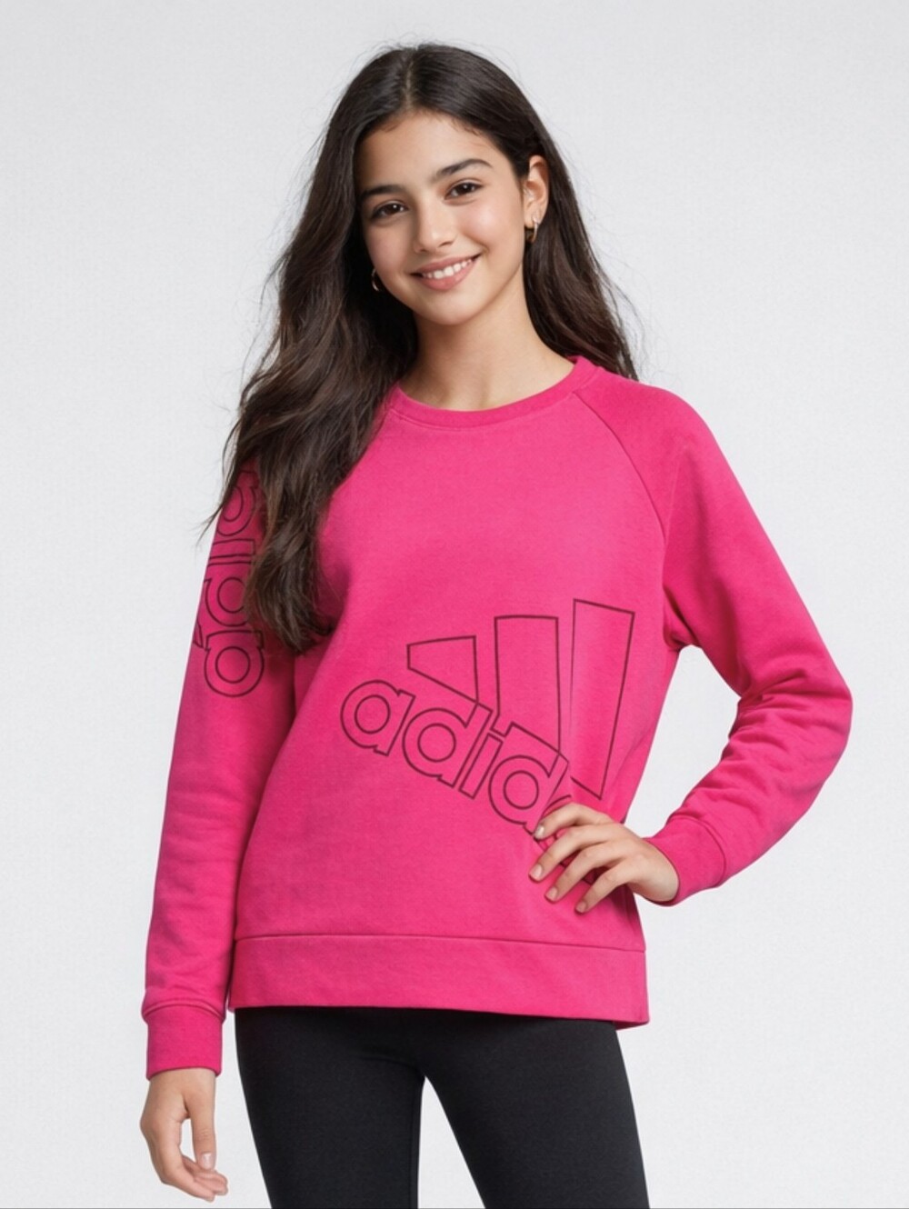 Adidas Girls French Terry Crewneck Sweatshirt Magenta Pink Size M 10/12 NWT